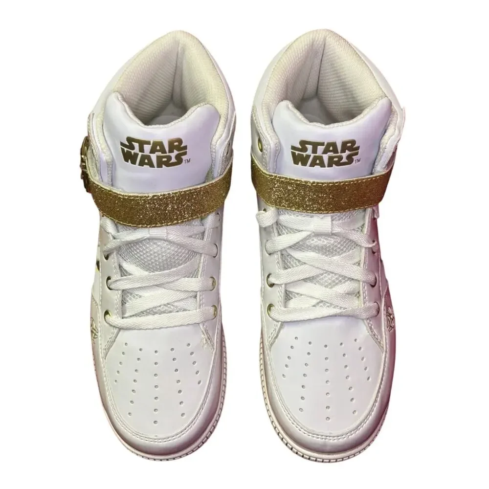 NWT Star Wars REY White Gold Hi Top Skechers Sneakers Athletic Shoes Size 6M 8W